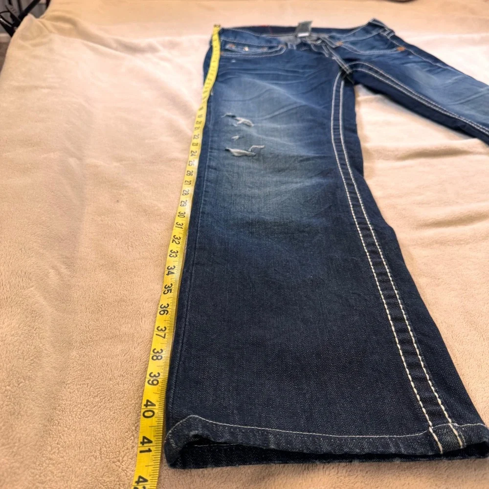 True Religion Rainbow Ricky Straight Dark Super Thick Stitch Denim Jeans 31x31